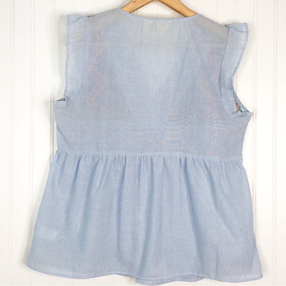 Savanna Jane Pinstripe Flutter Sleeve Southwest Embroidered Morgan Top Sz Large - Picture 2 of 4
